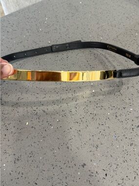 Cuyana Black Leather Belt with Gold Plate